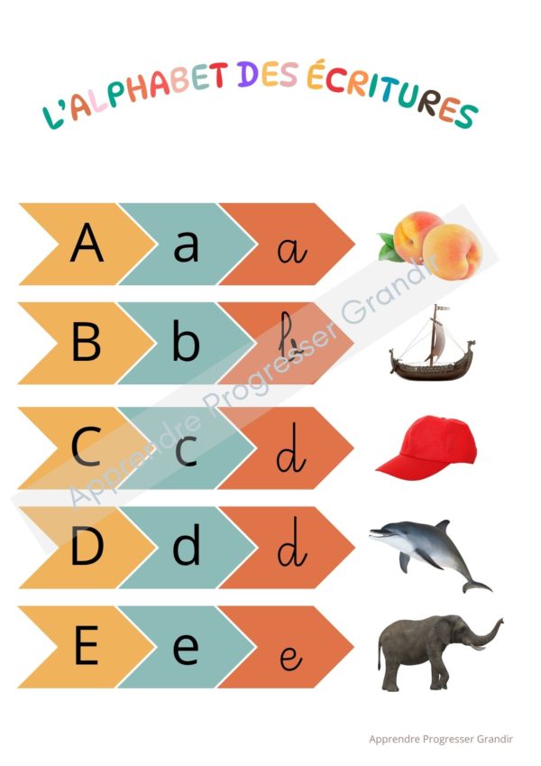 Lire et reconnaître les lettres dans les écritures scriptes et cursives - abécédaire - apprendre progresser grandir