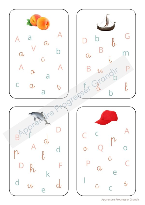 Lire et reconnaître les lettres dans les écritures scriptes et cursives - cartes lettres - apprendre progresser grandir